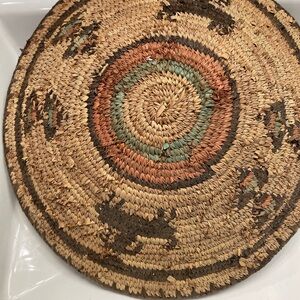 Handwoven Straw Bowl with Earth Tones